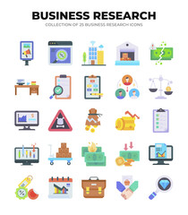 Collection of Business Research Icons. Data Analysis. Financial Reports. and Market Research Visualizations
