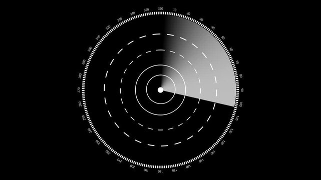 Rader HD technology signal waves animation on black background. Signal transmitted sonar radar .Radar point to detect enemy position 4k icon.