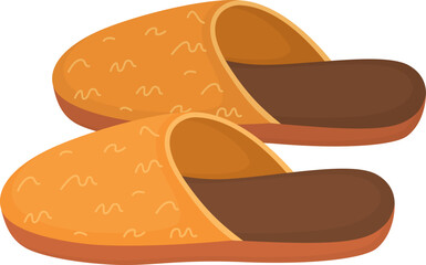 Cozy home slippers isolated on white background. Illustration of comfortable orange footwear 