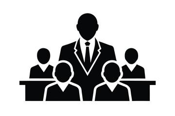 Vector art of business leader with team in meeting, isolated