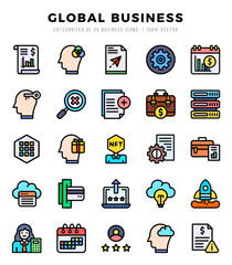 Set of Global Business Icons Lineal Color icons collection.