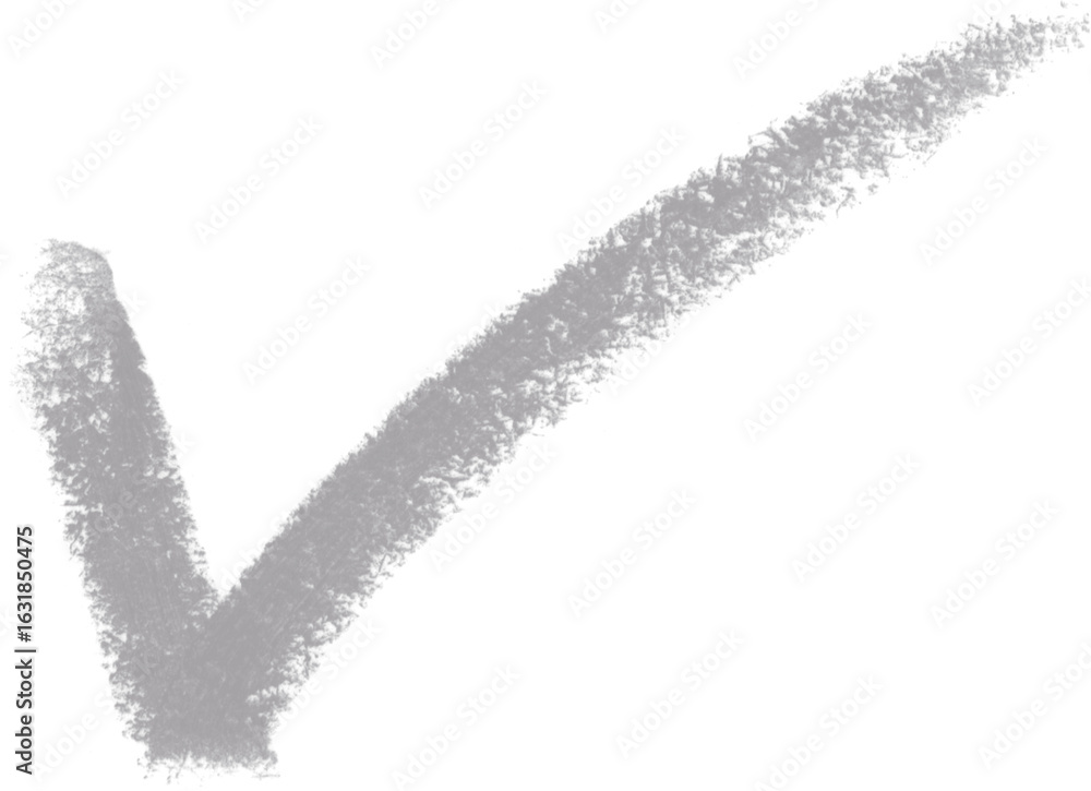 Poster grunge check mark, abstract gray tick symbol with textured brushstroke style for approval stamp icon