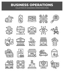 Collection of 25 Business Operations Icons: Streamlined Visuals for Financial. Marketing. and E-commerce Success