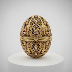 Ornate golden egg with intricate blue details.