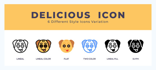 Delicious dog icon set with different styles. Design elements for logo. Vector illustration.