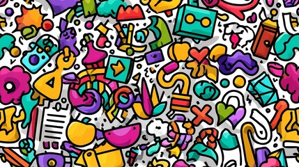 Colorful and playful doodle illustration featuring abstract shapes and elements