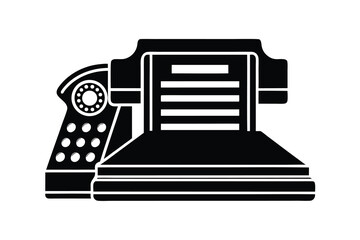 Vector art of black and illustration of a vintage typewriter with paper in the carriage, isolated