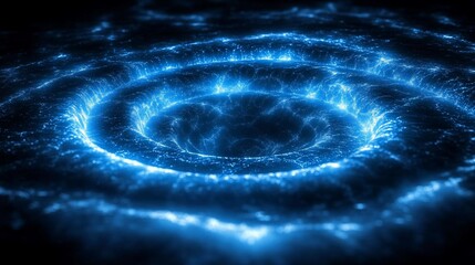 Glowing, swirling vortex of energy, emitting bright blue light. Center is dark, radiating outward