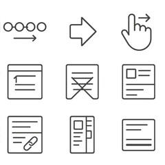 Microinteraction Icons Set. Outline style icons of Microinteraction: breadcrumb trail fade, back arrow slide, forward gesture
