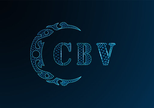 Low poly letter logo CBV design. CBV letter logo low poly vector design on blue color gradient background. CBV logo low poly design
