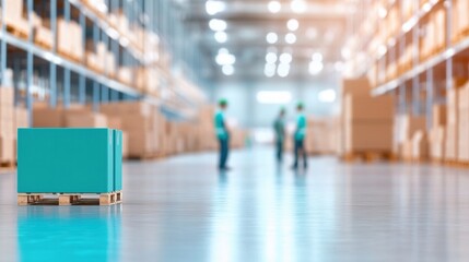 Workers in a warehouse preparing to move freight at a logistics facility