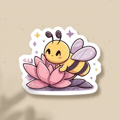 Obraz premium Cute bee on a pink lotus flower