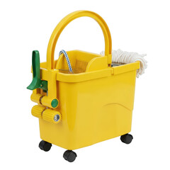 Fototapeta premium Yellow mop bucket with wringer isolated on transparent background