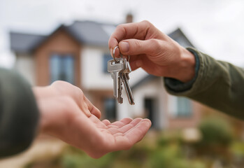 A close-up shot of two hands reaching out to give and take keys