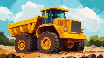 Obraz premium Yellow dump truck on construction site.