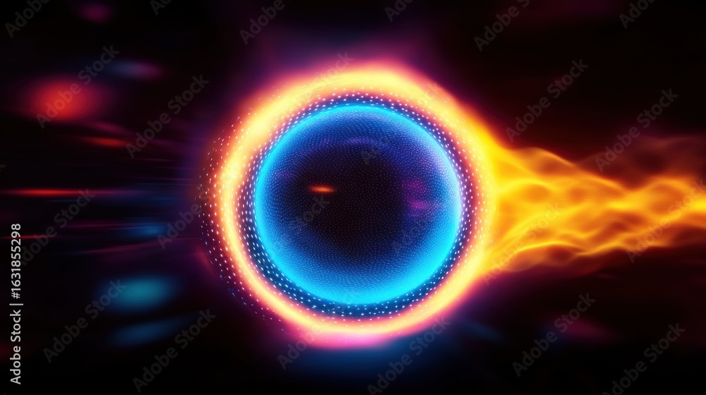 Aufkleber glowing sphere emits vibrant colors while energy streams rush away, creating a dynamic and captivati