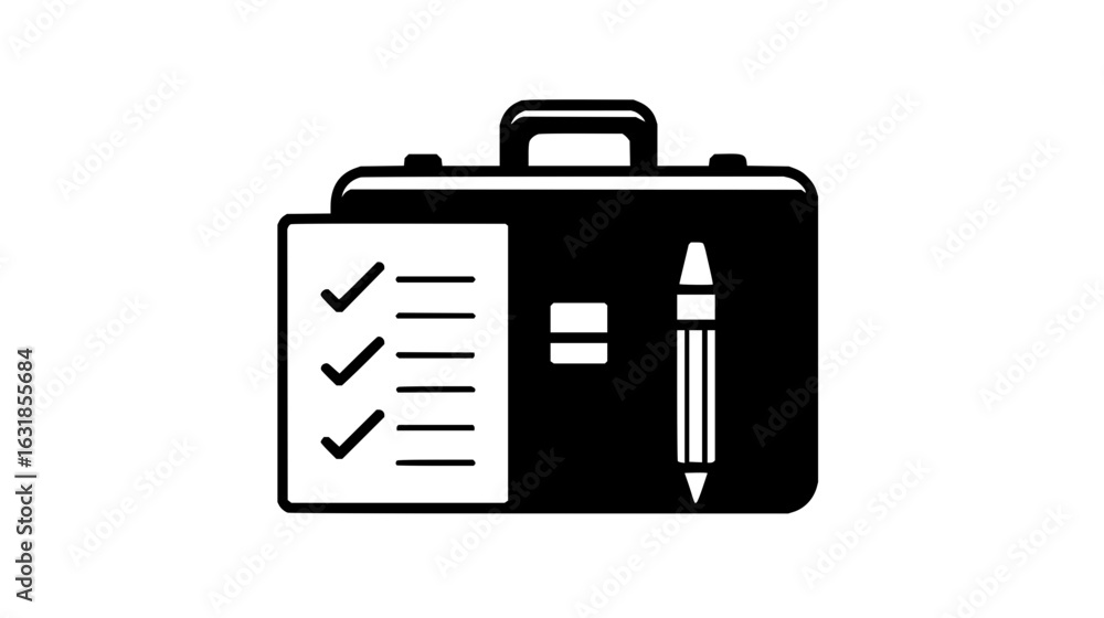 Poster a briefcase with a checklist and a pencil representing business planning and organization skills nee