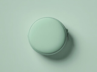 Single round compact skincare container in mint green color placed on plain soft background