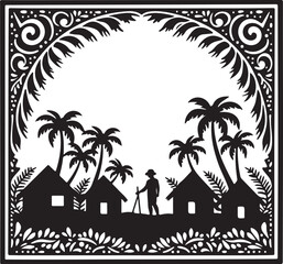 Tropical Village Silhouette Design