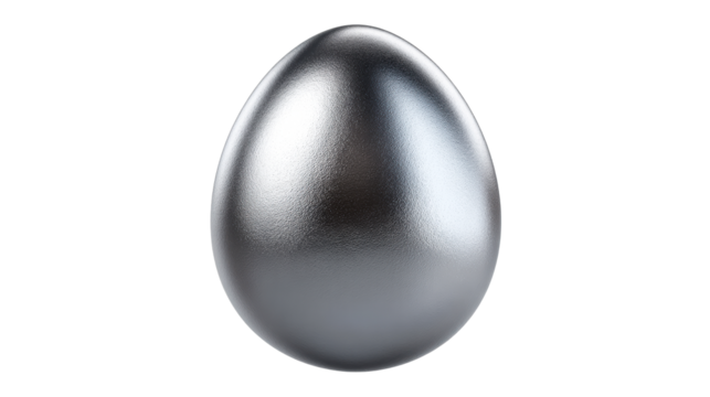 Shiny silver egg with smooth surface on transparent background
