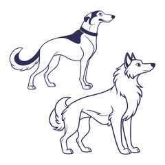 Hand-Drawn American Dog in Lines