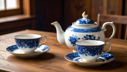 Elegant tea set on wooden table (2)