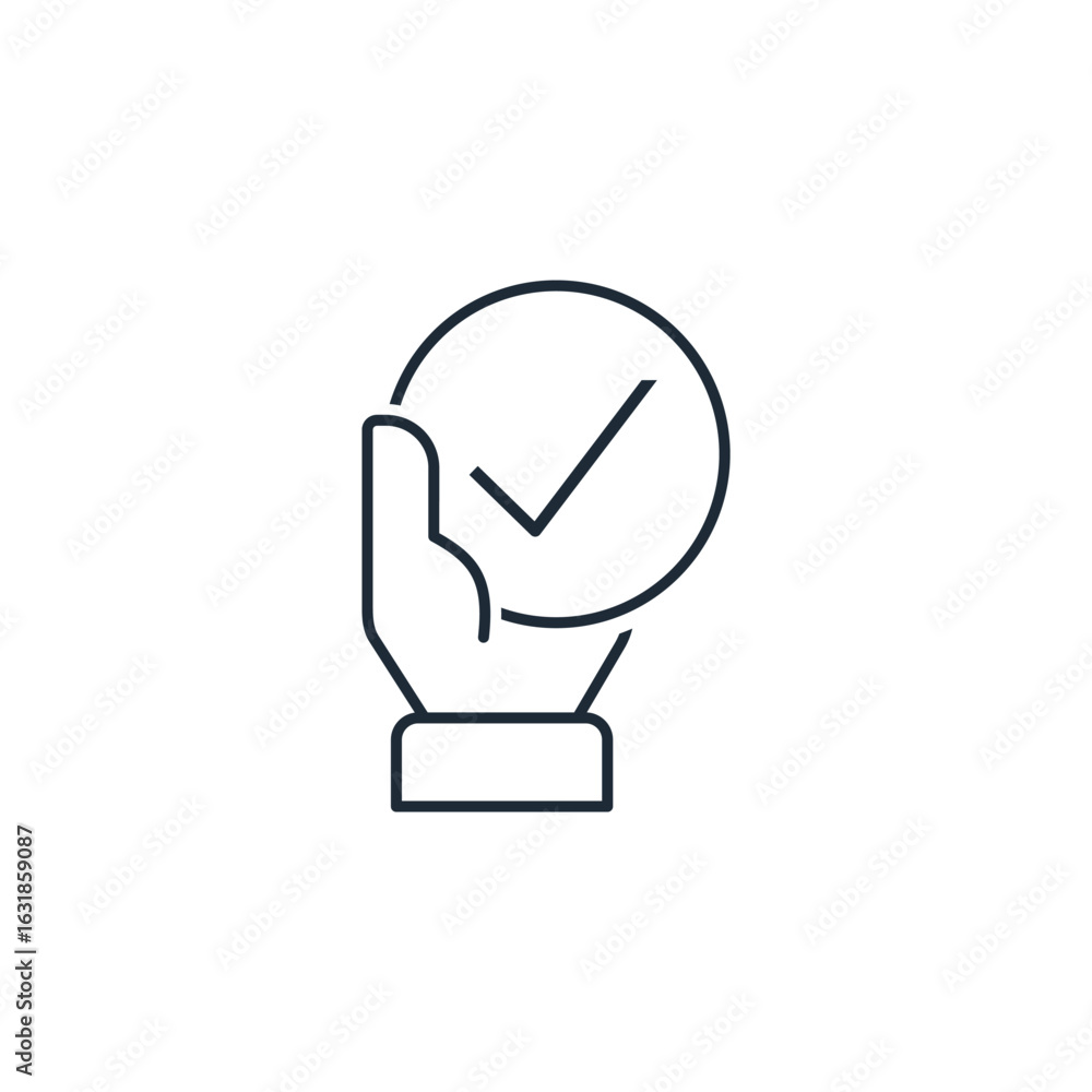 Poster hand with a check mark. сhoice top services. high quality execution. vector linear icon illustration