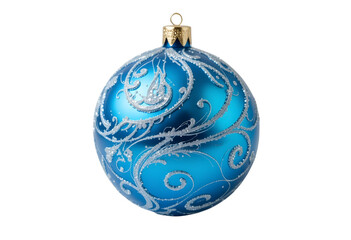  Elegant Blue Christmas Ball with Frosted Swirl – Transparent Background PNG