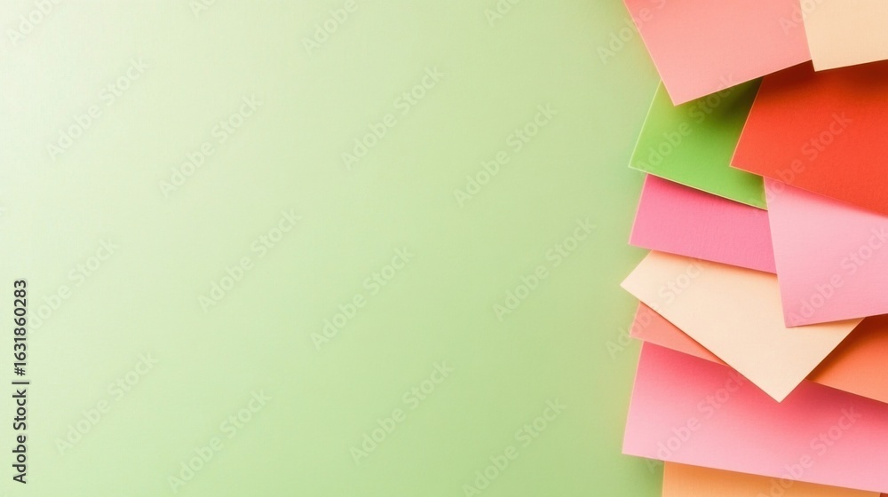 Poster colorful sticky notes stacked on a light green background for organizing tasks