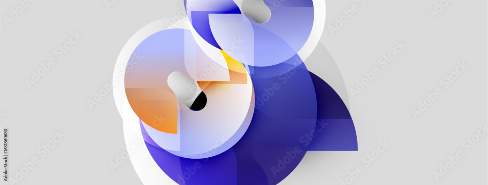 Aufkleber abstract shapes overlap, creating dynamic composition. blue, orange hues blend with white background