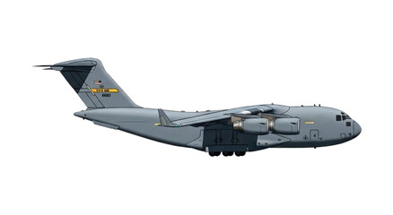 Realistic C-17 Globemaster III Military Transport Aircraft in Matte Gray Camouflage – Side View Aviation Art