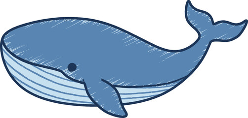 Naklejka premium Cartoon Blue Whale Illustration with Scribbled Texture