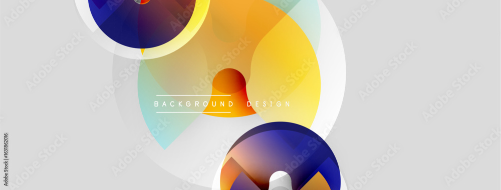 Poster abstract geometric shapes overlap, creating vibrant color gradients. minimalist design with light gr