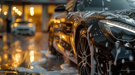 Obraz premium Luxury Car Wash Soap Detail Night Reflections