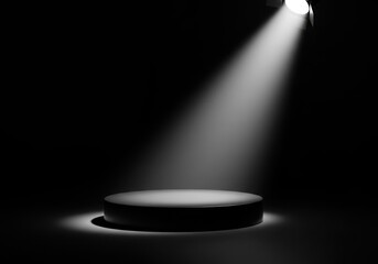 Spotlight illuminates empty stage podium in darkness