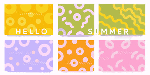 Vibrant abstract summer graphics with playful patterns and text