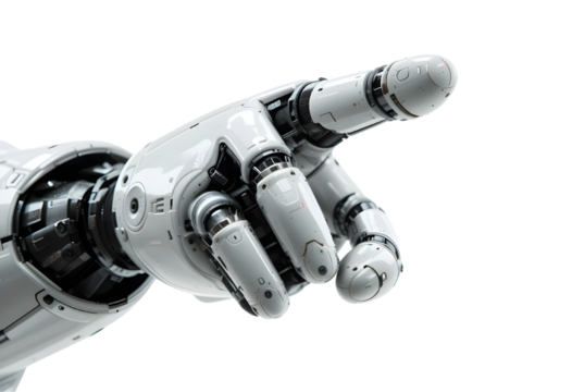 Realistic Cyborg Hand Pointing – Advanced Robotics Design on Transparent Background.