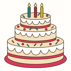 Delicious three-tiered cake with colorful sprinkles and candles, perfect for birthday celebrations and festive events