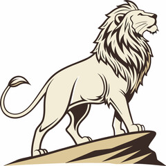 Majestic lion standing on rock isolated on white background