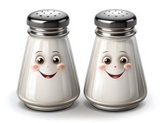 Cartoon salt pepper shakers happy faces isolated on a transparent background image