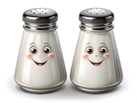 Cartoon salt pepper shakers happy faces isolated on a transparent background image