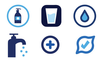 Water Icons Collection Clean Water, Drops, Rain, Tap, and Conservation Vector Set