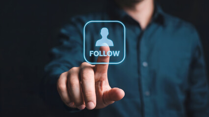 Engage your audience pressing the follow button on a digital interface for social media growth