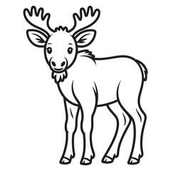 Cartoon Baby Moose Standing Line Art Illustration for Kids Coloring Page