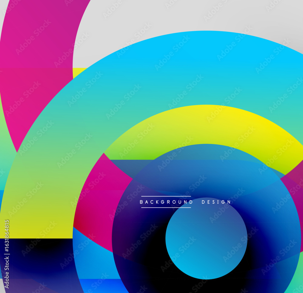 Poster abstract vibrant layers create dynamic composition. overlapping circles, gradients, bold colors defi