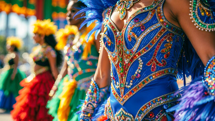 Close up photography of samba costumes