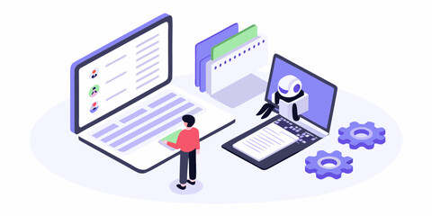 Person interacting with ai and data on laptops