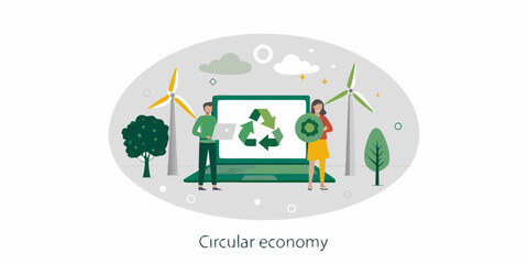 People and technology embracing a circular economy with renewable energy
