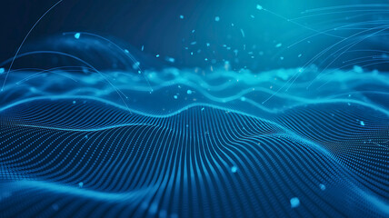 Naklejka premium Abstract futuristic technology background with a flowing digital wave of data and glowing particles in cyberspace.