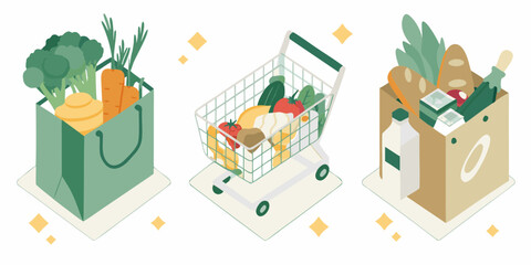 Grocery shopping with fresh produce and dairy products